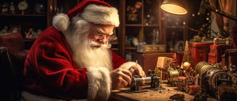 AI generated Santa Claus makes gifts for children Generative AI photo