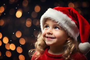 AI generated portrait of a child in a Santa Claus hat on a blurred background Generative AI photo