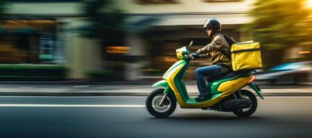 ai generado entrega de bienes y comida por motocicleta generativo ai foto