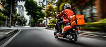 AI generated delivery of goods and food by motorcycle Generative AI photo