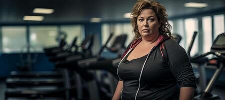 AI generated overweight woman  at the gym Generative AI photo