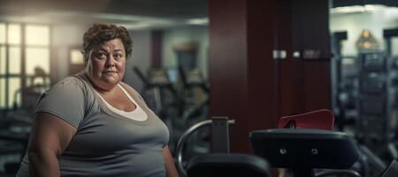 AI generated overweight woman  at the gym Generative AI photo