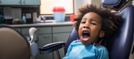 AI generated African American child in the dentist's chair Generative AI photo