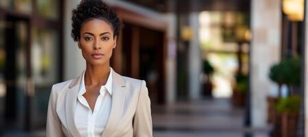 AI generated African American businesswoman on a city street Generative AI photo