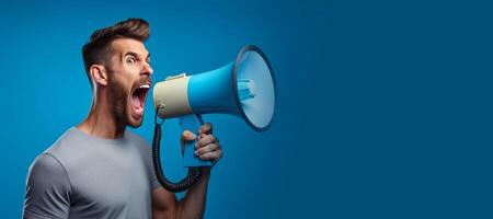 AI generated man shouting into loudspeaker Generative AI photo
