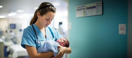 AI generated newborn baby in the hands of a health worker Generative AI photo