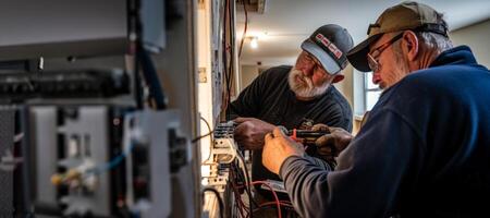 ai generado profesional electricistas trabajo generativo ai foto