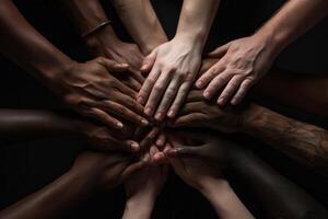 AI generated multiracial groups joining hands Generative AI photo
