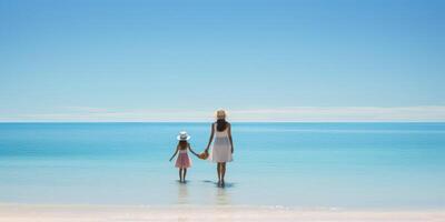 AI generated mother and daughter walk on the beach Generative AI photo