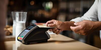 AI generated contactless payment by bank card Generative AI photo