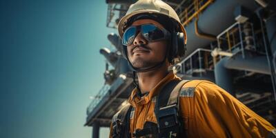 AI generated man oil rig workers Generative AI photo