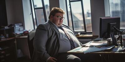 AI generated fat man in the office Generative AI photo