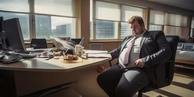 AI generated fat man in the office Generative AI photo