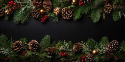 AI generated Christmas background with fir cones and branches Generative AI photo