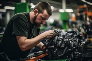 AI generated man at a car factory Generative AI photo