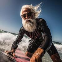 AI generated elderly man with surfer Generative AI photo