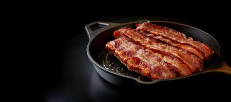 AI generated fried bacon in a frying pan Generative AI photo