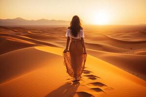 AI generated girl walking in the desert  Generative AI photo