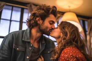 ai generado Pareja en amor besando, expresión de amor generativo ai foto