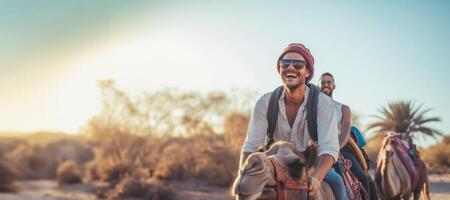 AI generated man riding a camel in the desert Generative AI photo