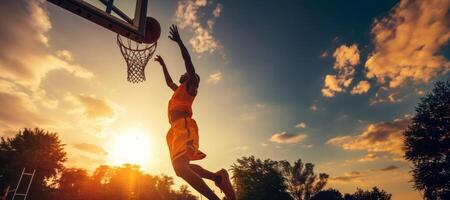 AI generated basketball player throws the ball into the hoop Generative AI photo