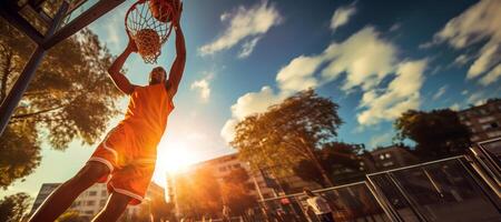 AI generated basketball player throws the ball into the hoop Generative AI photo