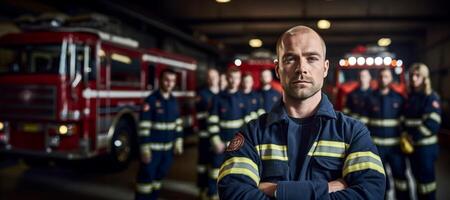 ai generado bombero a fuego estación en borroso antecedentes generativo ai foto