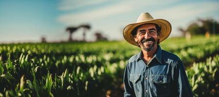 AI generated Farmer in a hat in his field Generative AI photo