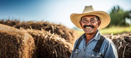 AI generated Farmer in a hat in his field Generative AI photo