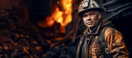 AI generated portrait of a miner on a blurred background Generative AI photo