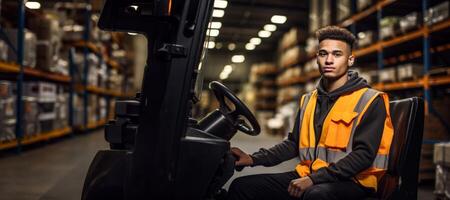 AI generated forklift driver sitting on the forklift Generative AI photo