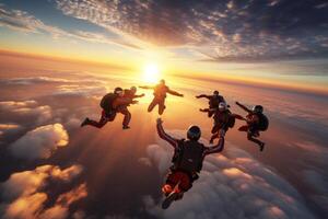 AI generated group Sky diving Generative AI photo