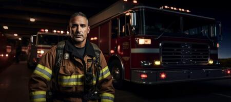 AI generated portrait of a fireman on a blurred background Generative AI photo