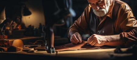 AI generated Tailor working with leather Generative AI photo