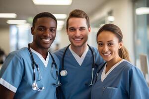 ai generado grupo retrato de médico trabajadores generativo ai foto