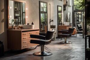 AI generated empty barbershop interior Generative AI photo
