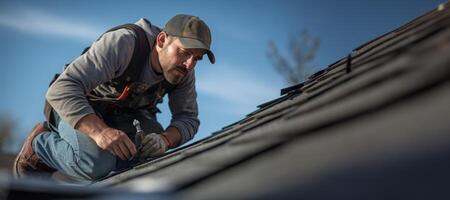 AI generated roofer working on the roof Generative AI photo