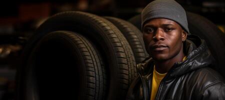 AI generated portrait of a tire repairman Generative AI photo