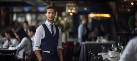 AI generated waiter works in a restaurant Generative AI photo