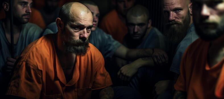 AI generated prisoners in uniform in prison Generative AI photo