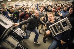 AI generated crowds of people in stores on the day of the Black Friday sale Generative AI photo