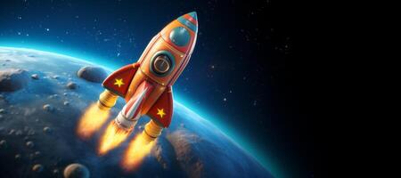 AI generated cartoon rocket taking off Generative AI photo