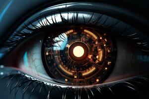 AI generated cybernetic eye close-up Generative AI photo