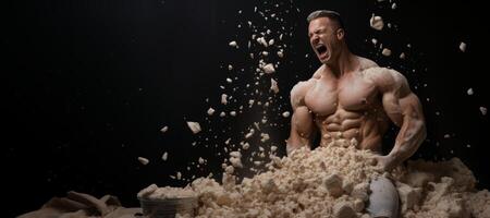 AI generated bodybuilder and protein powder Generative AI photo