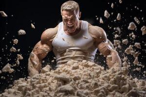 AI generated bodybuilder and protein powder Generative AI photo