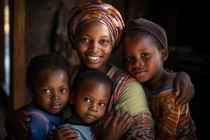 ai generado africano mujer con niños generativo ai foto