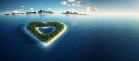 AI generated heart shaped island in the open ocean Generative AI photo