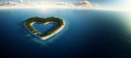 ai generado corazón conformado isla en el abierto Oceano generativo ai foto