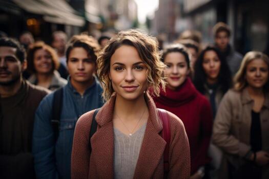 AI generated woman in the crowd Generative AI photo