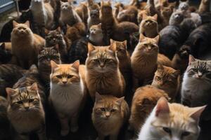 AI generated colorful crowd of cats Generative AI photo